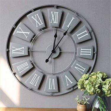Imagem de U5GAAALPPQ9 Relógios de parede 76 cm grande metal decorativo numerais romanos relógio silencioso esqueleto 3D para cozinha, quarto, jardim, sala de estar, estudo, escritório cinza