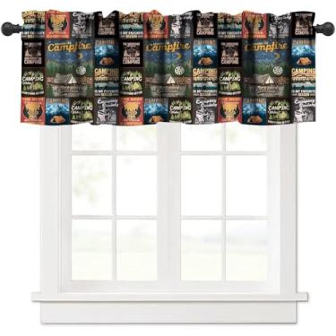 Imagem de Fblifil Sanefas de pôster de patchwork, campistas, retrô, fofo, para viagem, trailer, acampamento, motor, barraca de janela, para bebê, sala de estar, quarto, berçário, banheiro, café, 137 x 45 cm