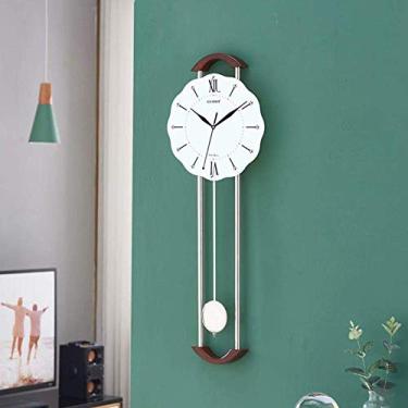 Imagem de Relógio de parede para sala de estar moderno e redondo com pêndulo e movimento de quartzo, relógio de parede, relógio moderno, personalidade, criativo, relógio de quartzo silencioso, dourado, 66,5 x