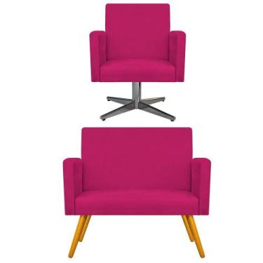Imagem de Kit Namoradeira e Poltrona Beatriz Base Giratória de Metal Suede Pink 