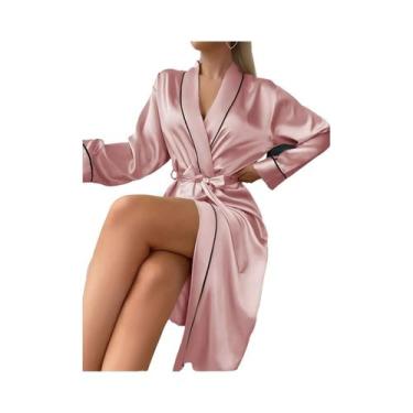 Imagem de Roupão De Noite Elegante Feminino De Seda Com Manga Longa E Cinto, Pij