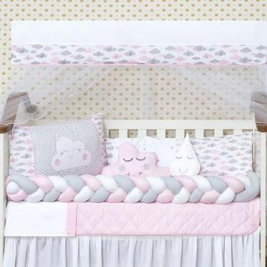 Imagem de Kit Mini Berço 10 Pçs - Rei do Kit berço Safari Verde, NUVEM ROSA