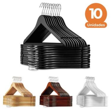 Imagem de Kit com 10 Cabides de Madeira Luxo, Adulto com Gancho Giratório 44 cm,