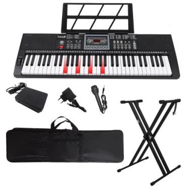 Imagem de Kit Teclado Musical 61 Teclas Iluminadas Estudante Rhythmic 80 + Capa 