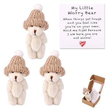 Imagem de TOYMIS 3 Conjuntos Feito À Mão Mini Pelúcia Pequeno Urso em Caixa, Fofo Positivo Pequeno Preocupação Urso Bolso Abraço Pelúcia com Inspiração Cartão Emocional Apoio Presente para Amigos (Branco)