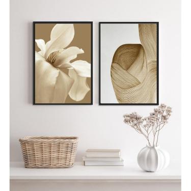 Imagem de Kit 2 Quadros Elegantes Sala Quarto Bege E Marrom 33X24Cm