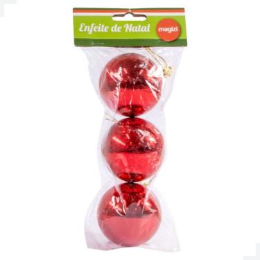 Imagem de Enfeite de Natal Bola Brilhante 6cm c/3 Vermelho Magizi - 193105_moves