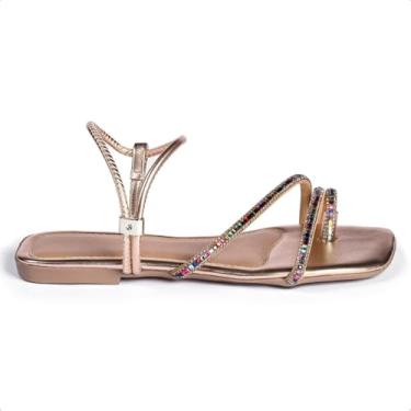 Imagem de Sandália Rasteira Feminina Rasteirinha Brilho Strass Tiras (Nude, BR, Adulto, Numérico, M, 36)