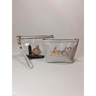 Imagem de Kit Necessaire Bolsa de Mão com 2 Peças Love - FWB, Cinza claro
