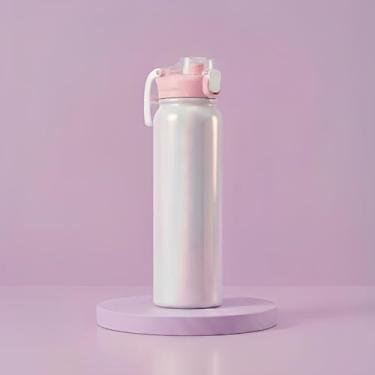 Imagem de Garrafa Térmica 750ml com Efeito Holográfico e Dupla Saída de Água | Canudo Retátil e Bico, Tampa Antivazamento e Alça