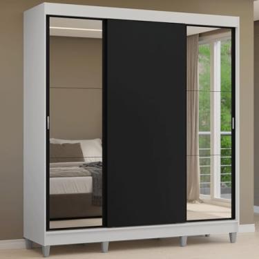 Imagem de Guarda-roupa Casal com Pés 3 Portas de Correr com Espelhos Branco/preto Reno Madesa