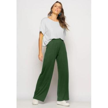 Imagem de Calça Wide Leg Com Bolso Malha Musgo Salvatore Fashion, Verde musgo, G