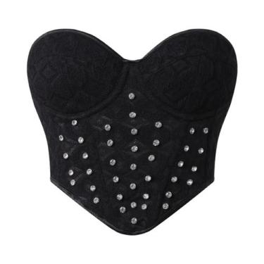 Imagem de Top Corset Feminino Sem Alças Com Diamantes E Bojo, Ajuste Justo, Esti