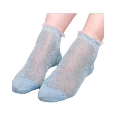 Imagem de Meias Femininas Sexy De Malha De Seda Transparente Com Renda E Babados