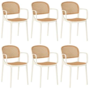 Imagem de Kit 6 Cadeiras De Jantar Roma Prática Com Braços Para Sala E Cozinha - Bege