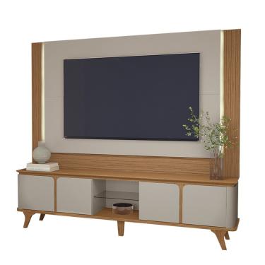 Imagem de Rack Com Painel Roma Com Led Off White Com Cedro - Móveis Casa D