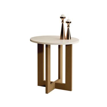 Imagem de Mesa Lateral Jb 8002 Luxo Off White Com Nature - Moveis Jb