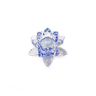 Imagem de Enfeite Escultura De Vidro Flor De Lotus De 10cm Com Base Espelhada Led Rgb Enfeite De Cristal Azul