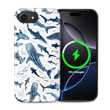 Imagem de casesok Capa para iPhone 16e, compatível com MagSafe, capa rígida de camada dupla + capa de silicone, proteção total à prova de choque para iPhone 16e-Baleia Tubarão Oceano Vida Marinha
