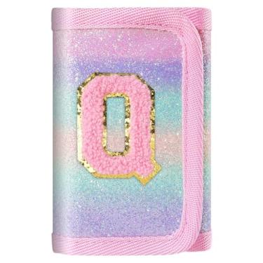 Imagem de Carteira rosa com inicial brilhante para meninas/mulheres - linda bolsa infantil, presentes de aniversário para adolescentes de 6 a 12 anos, Letra Q