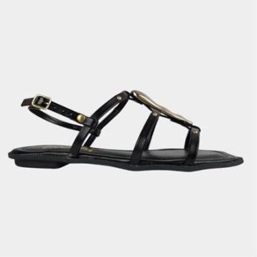 Imagem de Sandália Rasteirinha Feminina Colón Tiras Detalhes Metalizados Confortável-Feminino