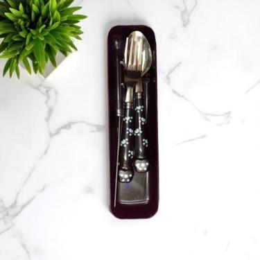 Imagem de Conjunto de Talheres Infantil Com Garfo Faca Colher De Inox com Recipi