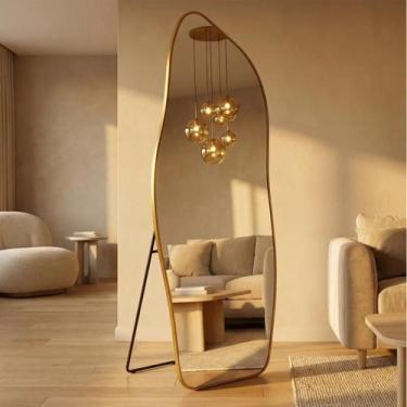 Imagem de Espelho Corpo Inteiro Dourado 170x70cm Moldura Alumínio  Modelos Orgân