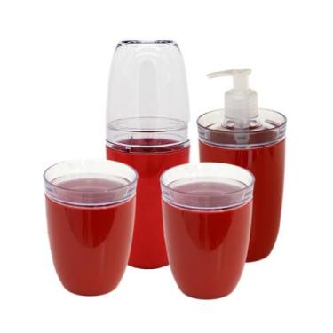 Imagem de kit higiênico para lavabo 4 peças, porta escovas, sabonete líquido cot