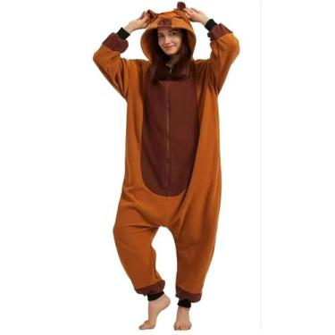 Imagem de Pijama De Flanela Kigurumi Capybara Para Adultos, Macacão De Animal Em