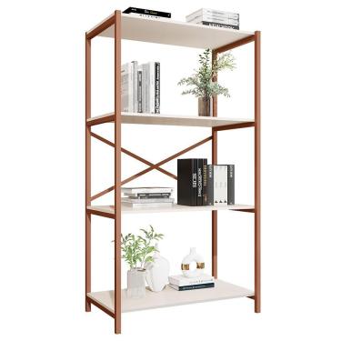 Imagem de Estante Livreiro Steel 90cm Estilo Industrial Com Pés Em Aço Cobre/off White Cobre/off White