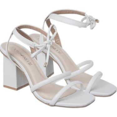Imagem de Sandália Casual Feminina Off White Salto Grosso Alto Ilha-Feminino