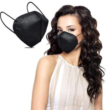 Imagem de Máscara Não Reutilizável PFF2 KN95 Preta Para Proteção Facial com Clip