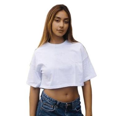 Imagem de Camiseta Feminina T-shirt Cropped Aplique Assinatura Manga Curta Oversized Confortavel Streetwear Br-Feminino
