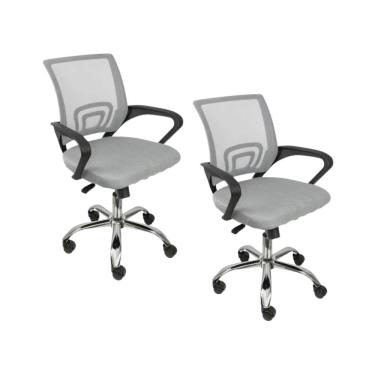 Imagem de Kit 2 Cadeiras De Escritório Oficial Begonia Tela Mesh Ergonômica Cinza