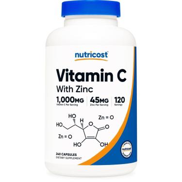 Imagem de Suplemento Nutricost Vitamina C com zinco 1000 mg/45 mg 120 Ser-Unissex