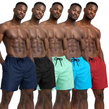 Imagem de Kit 5 Shorts Masculinos Tactel Liso com Cintura Ajustável Academia e Uso diário-Masculino