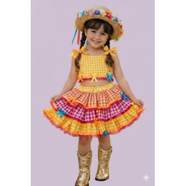 Imagem de Conjunto Junino Banana Club Luxo Sofia Xadrez Amarelo, Dourado, 6