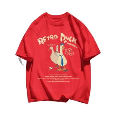 Imagem de Camisetas De Algodão Com Estampa De Pato Retro Para Homens, Soltas, Re
