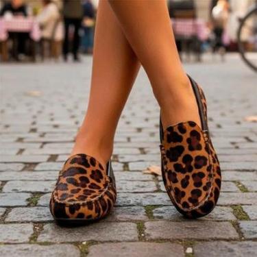 Imagem de Mocassim Feminino Couro Legítimo Animal Print Onça-Feminino