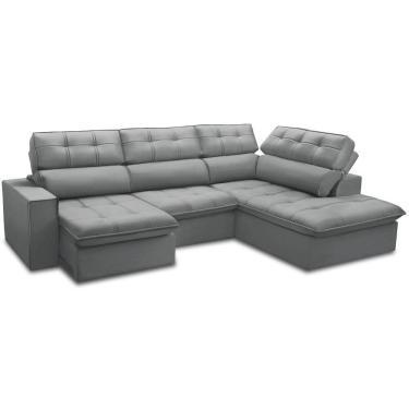 Imagem de Sofá 4 Lugares Retrátil Reclinável Chaise Direito 288cm Solin F04 Veludo Cinza - Lyam Decor