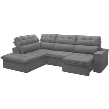 Imagem de Sofá 4 Lugares Retrátil Reclinável Chaise Esquerdo 288cm Solin F04 Veludo Preto - Lyam Decor