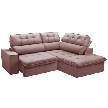 Imagem de Sofá 3 Lugares Retrátil Reclinável Chaise Direito 243cm Solin F04 Veludo Rosê - Lyam Decor