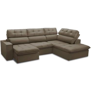Imagem de Sofá 4 Lugares Retrátil Reclinável Chaise Direito 288cm Solin F04 Veludo Marrom Claro - Lyam Decor