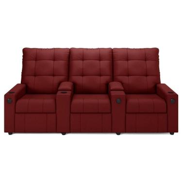 Imagem de Poltrona De Cinema Reclinável 3 Lugares Baú Usb Mallie Fh9 Veludo Vermelho - Mpozenato