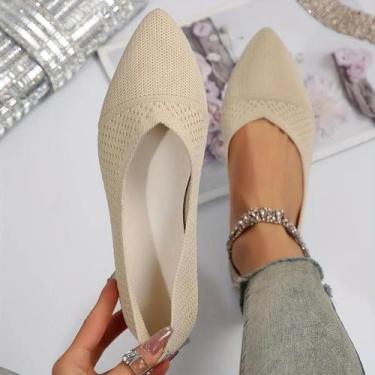 Imagem de Sapatos Femininos De Cor Sólida Com Bico Fino, Sapatilhas Casuais Resp