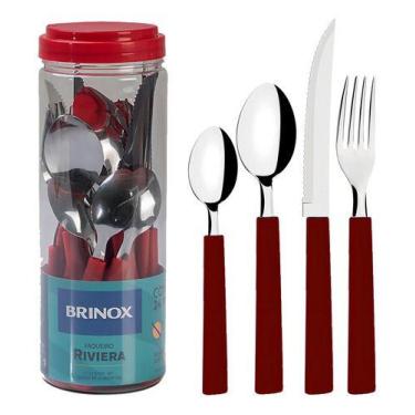 Imagem de Faqueiro Riviera Em Aço Inox 24 Peças Brinox, Vermelho