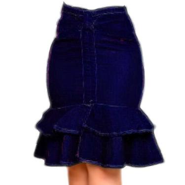 Imagem de Saia Jeans Evangelica Plus Size Moderno Babado Duplo - DRACMA, Azul es