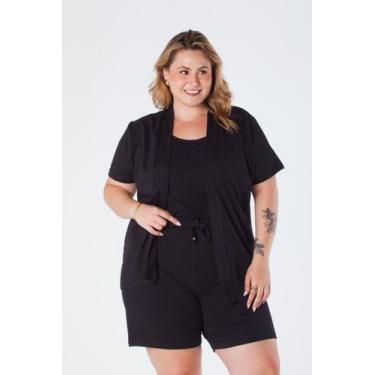 Imagem de Kimono Plus Size Reto Manga Curta Viscolycra Preto Lia - Oria, G1