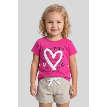 Imagem de Conjunto Infantil Juvenil Roupa Menina Verão Blusa Estampa Coração Sho