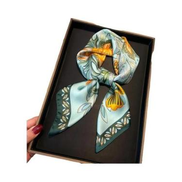 Imagem de Lenço Étnico Floral De 70cm Para Mulheres, Lenço Versátil De Seda Simu